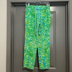 Lilly Pulitzer Green Floral/tropical Jogger Silk Pants Size Small
